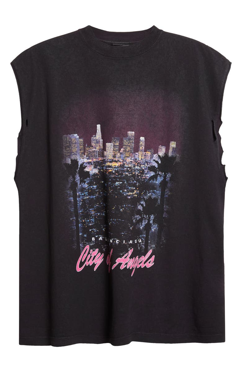 Balenciaga Sleeveless Graphic T-Shirt, Alternate, color, Faded Washed Black