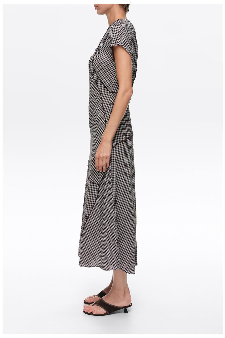 Checked Patchwork Midi Dress, Alternate, color, DARK BROWN
