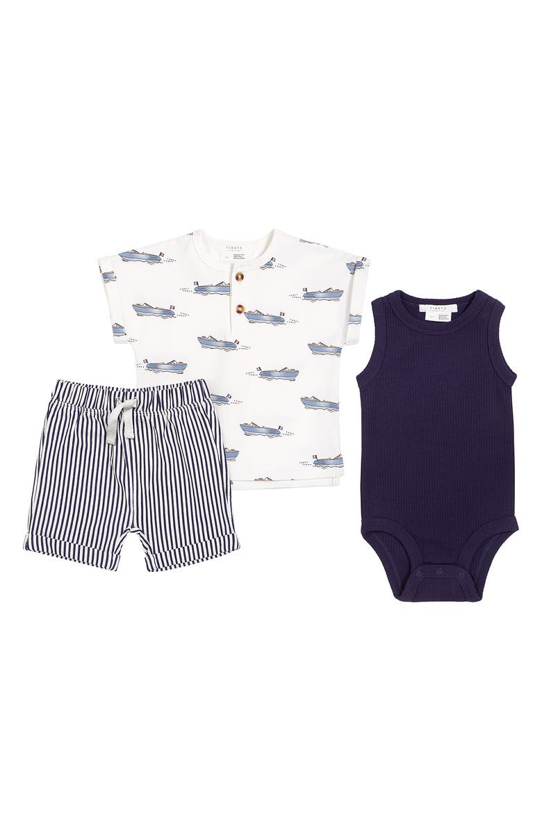 FIRSTS by Petit Lem Club Nautique Henley, Bodysuit & Shorts Set, Main, color, 