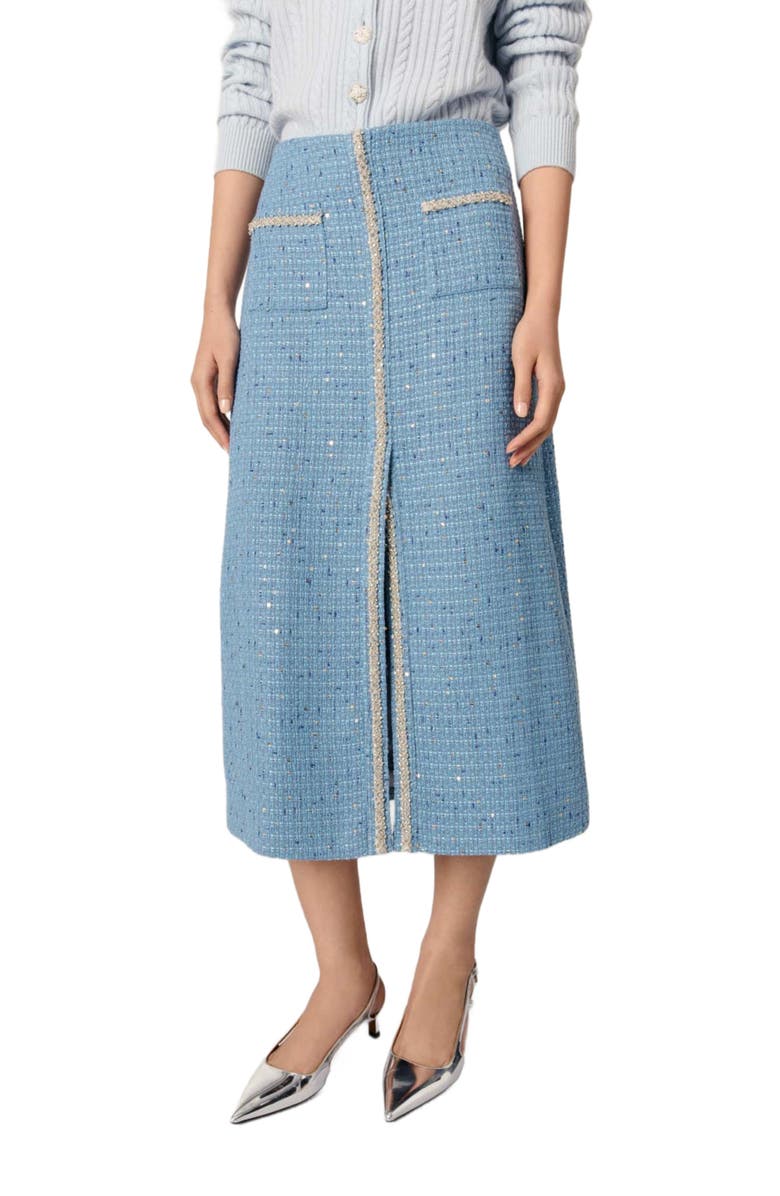 maje Sequin tweed midi skirt, Alternate, color,