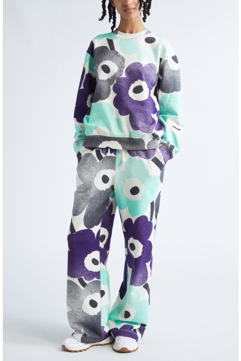 Varret Floral Cotton Sweatpants, Alternate, color, OFF WHITE MINT VIOLET
