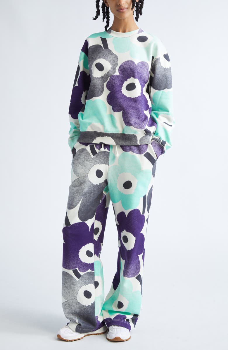 Marimekko Varret Floral Cotton Sweatpants, Alternate, color, Off White Mint Violet