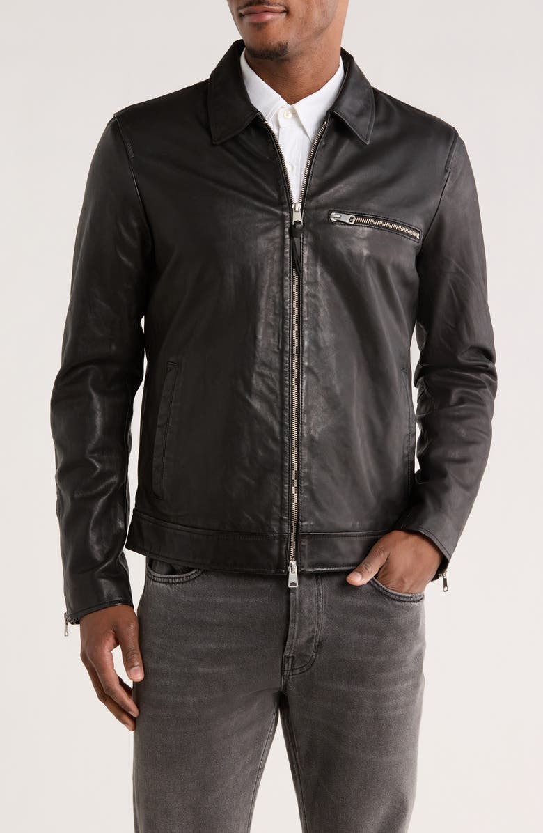AllSaints Kaya Leather Jacket, Main, color, Jet Black