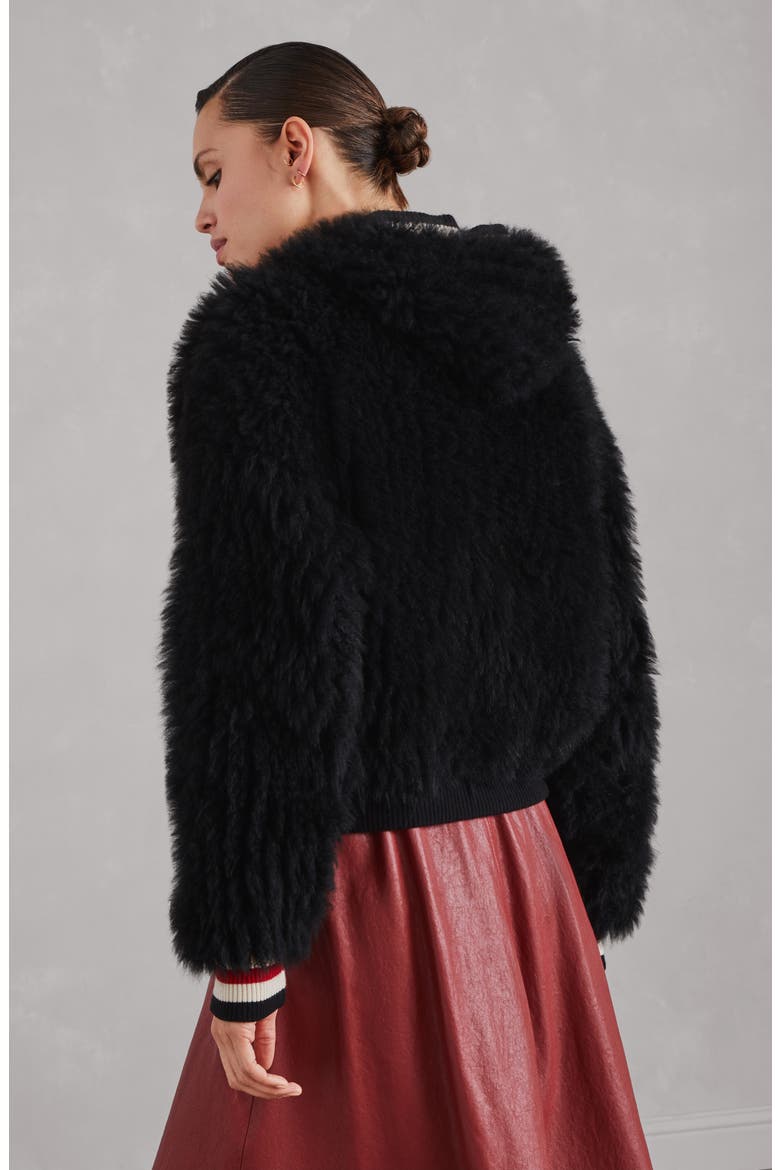 Cozy shearling hooded cardigan in cashmere, Alternate, color, Black