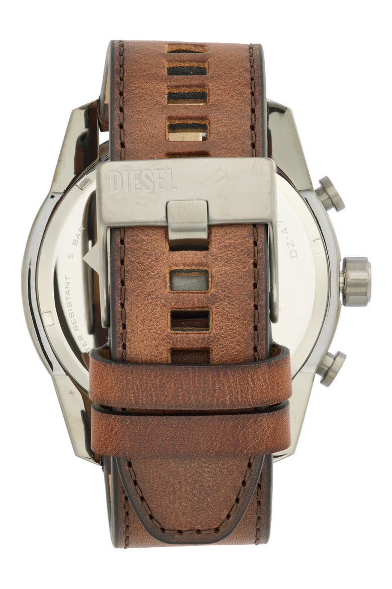 Split Chronograph Leather Strap Watch, 51mm, Alternate, color, BLACK