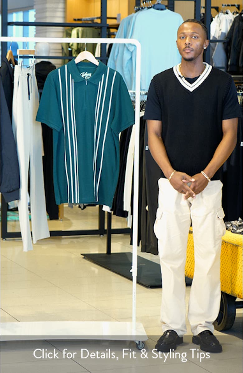 Oscar Vertical Stripe Cotton Quarter Zip Polo, sales video thumbnail