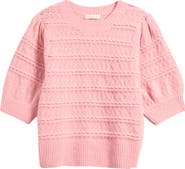 Treasure & Bond Puff Sleeve Cable Stitch Sweater