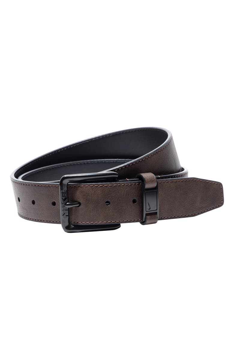 Nike Faux Leather Belt, Main, color, Brown