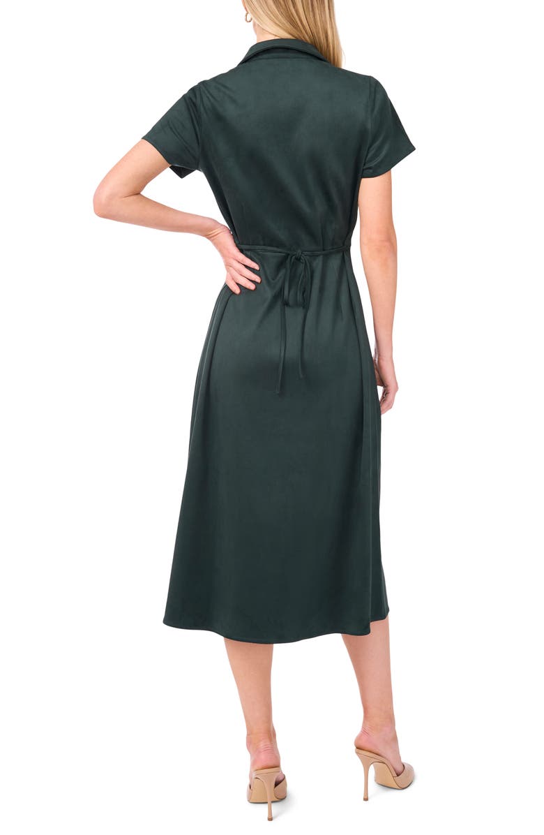 Vince Camuto Short Sleeve Faux Suede Midi Shirtdress, Alternate, color, Forest Night