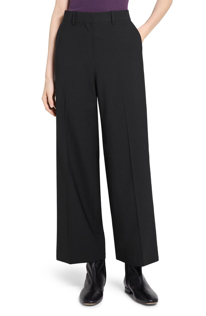 Theory Stretch Wool Wide Leg Pants, Main, color, Black - 001