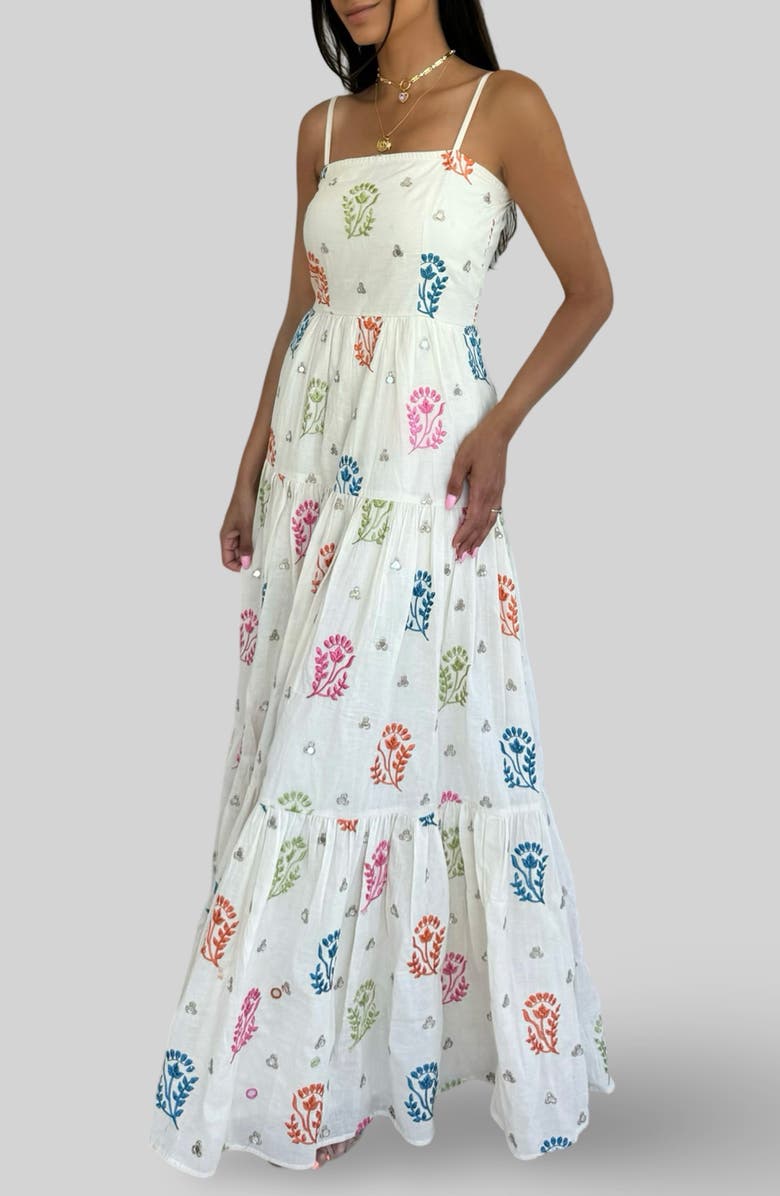holiCHIC Embroidered Floral & Crystal Detail Cotton Maxi Dress, Main, color, 