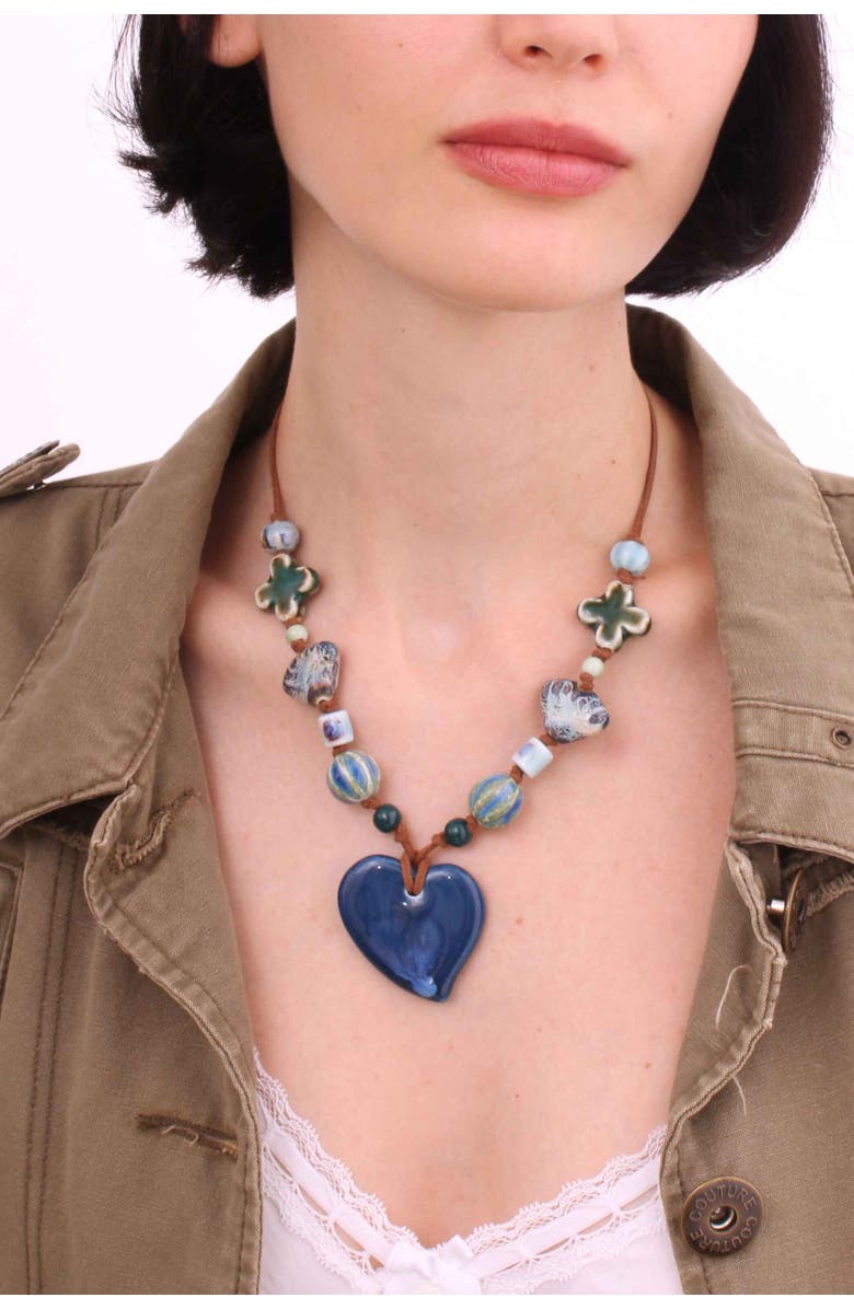 Velvet Luna Ceramic Heart Suede Cord Necklace, Alternate, color, Blue