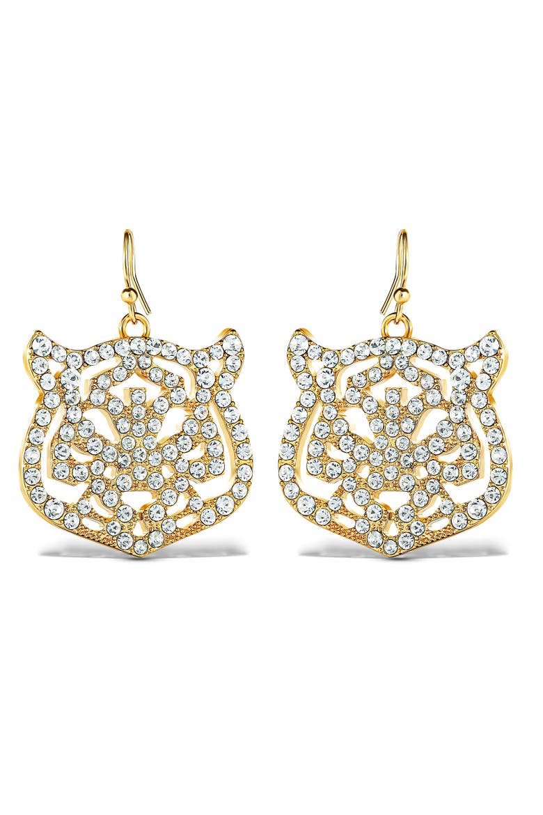 Tiger Drop Earrings with Clear Crystals, Main, color, Gold