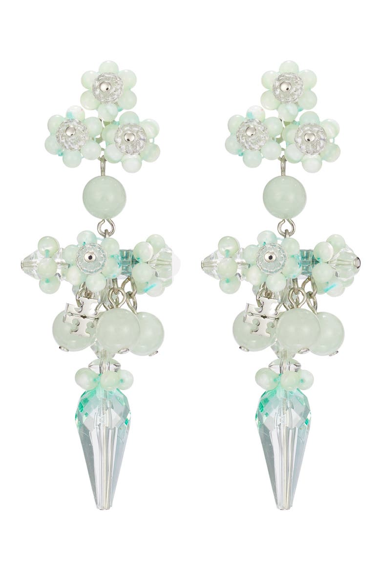 Curiosity Beaded Linear Drop Earrings, Main, color, TORY SILVER / MINT