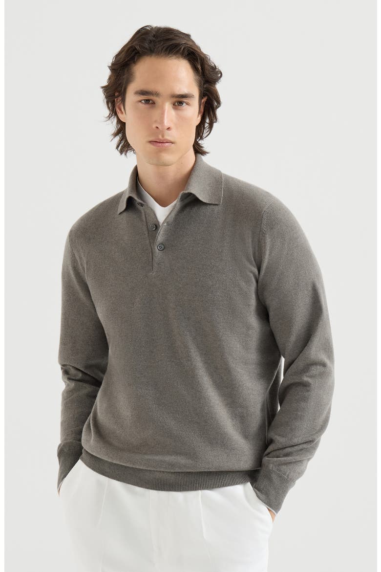 Cashmere knit polo shirt, Main, color, Military