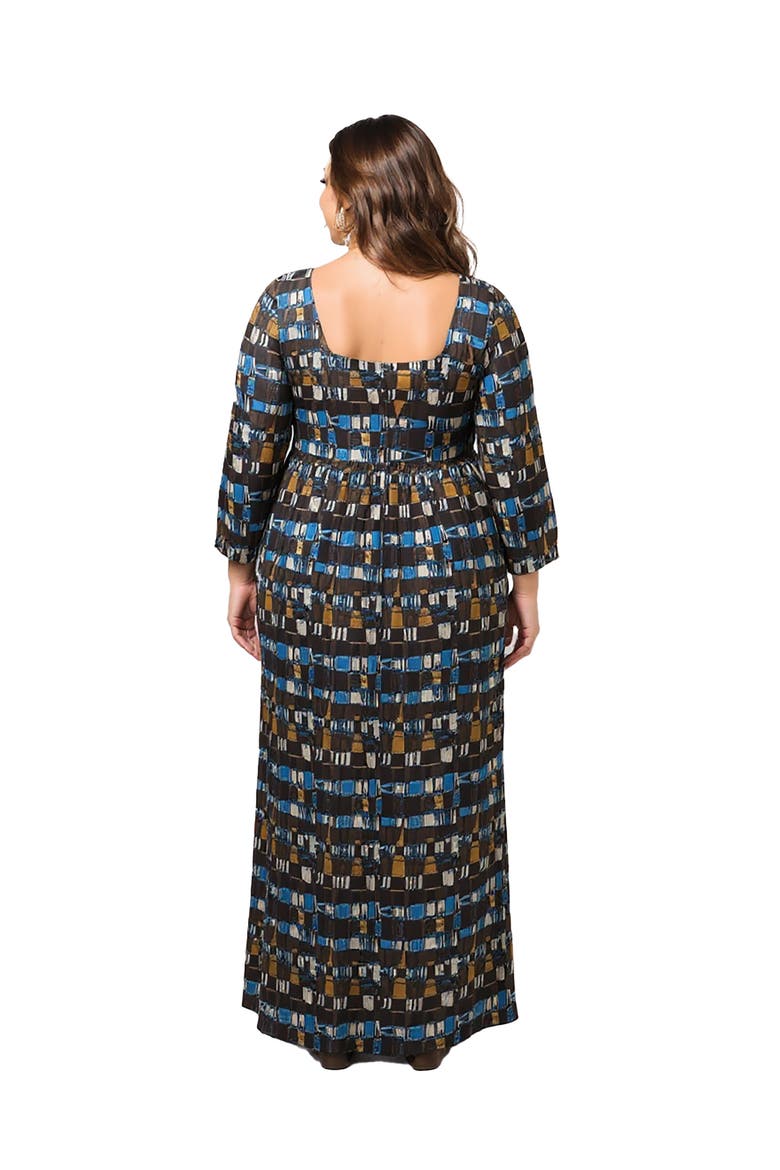 Plus Size Geometric Print Long Sleeve Empire Waist Maxi Dress, Alternate, color, Multi