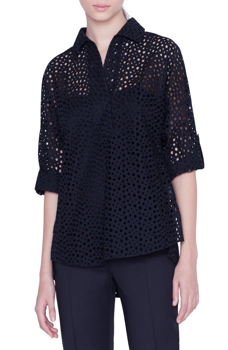 Akris punto Sheer Broderie Anglaise Blouse, Main, color,