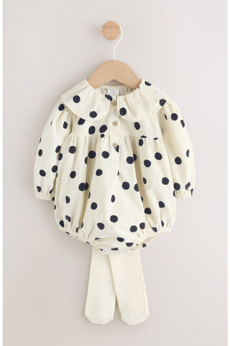 Polka Dot Romper & Tights Set, Alternate, color, NEUTRAL