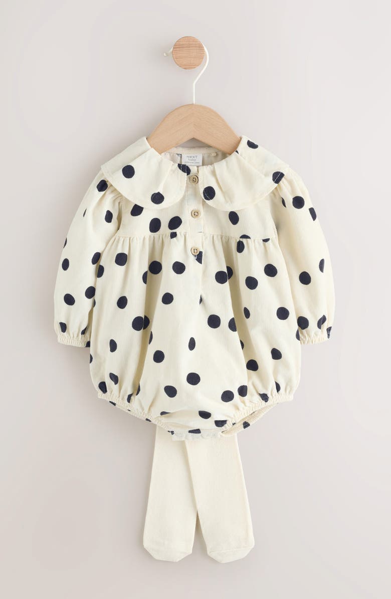 NEXT Polka Dot Romper & Tights Set, Alternate, color, Neutral