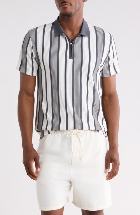 Vertical Stripe Quarter Zip Knit Polo