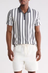 DENIM AND FLOWER Vertical Stripe Quarter Zip Knit Polo