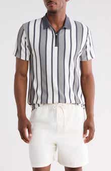 DENIM AND FLOWER Vertical Stripe Quarter Zip Knit Polo
