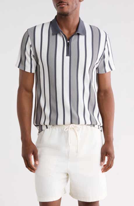 DENIM AND FLOWER Vertical Stripe Quarter Zip Knit Polo