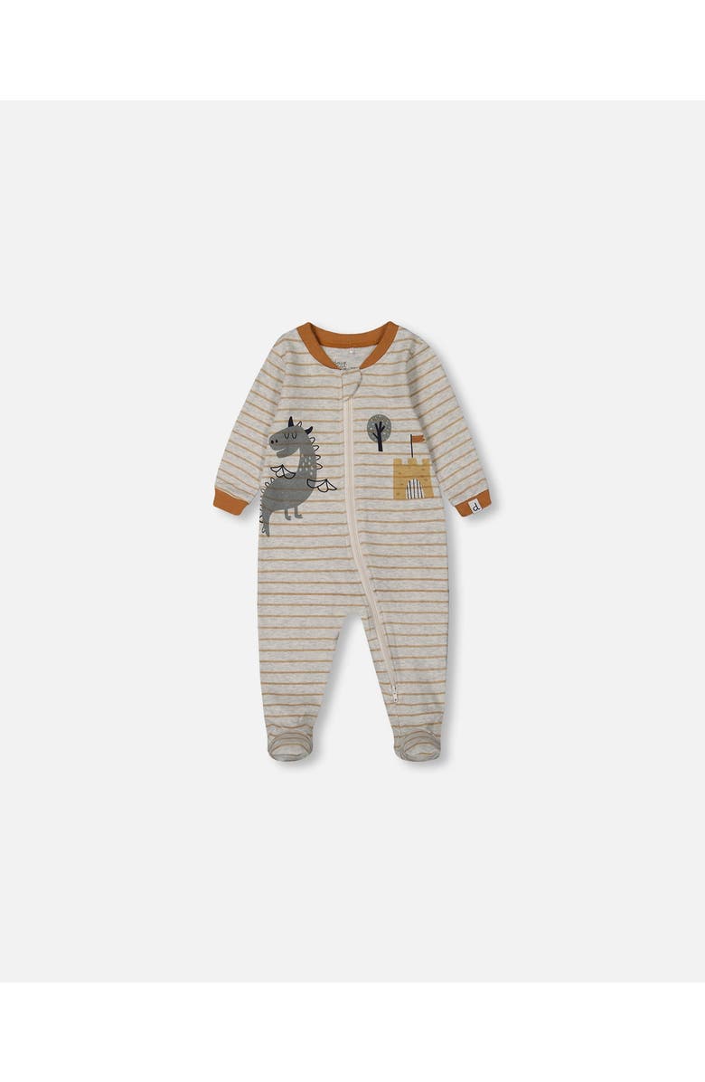 Deux par Deux Baby Boy's Printed Organic Cotton One-Piece Pajama Dinosaur On Mottled And Tan Background, Main, color, 