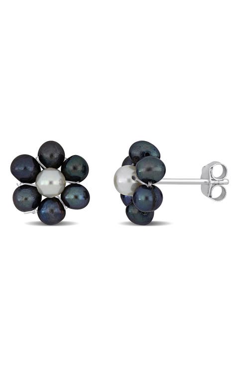 Floral Cultured Pearl Stud Earrings