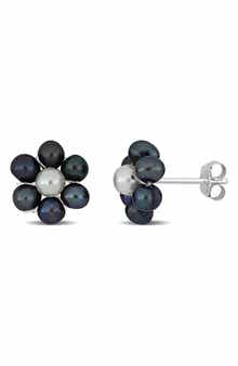 DELMAR Floral Cultured Pearl Stud Earrings