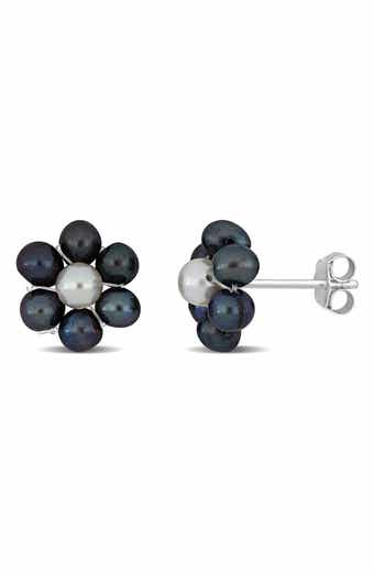 DELMAR Floral Cultured Pearl Stud Earrings