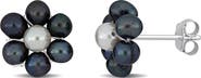 DELMAR Floral Cultured Pearl Stud Earrings