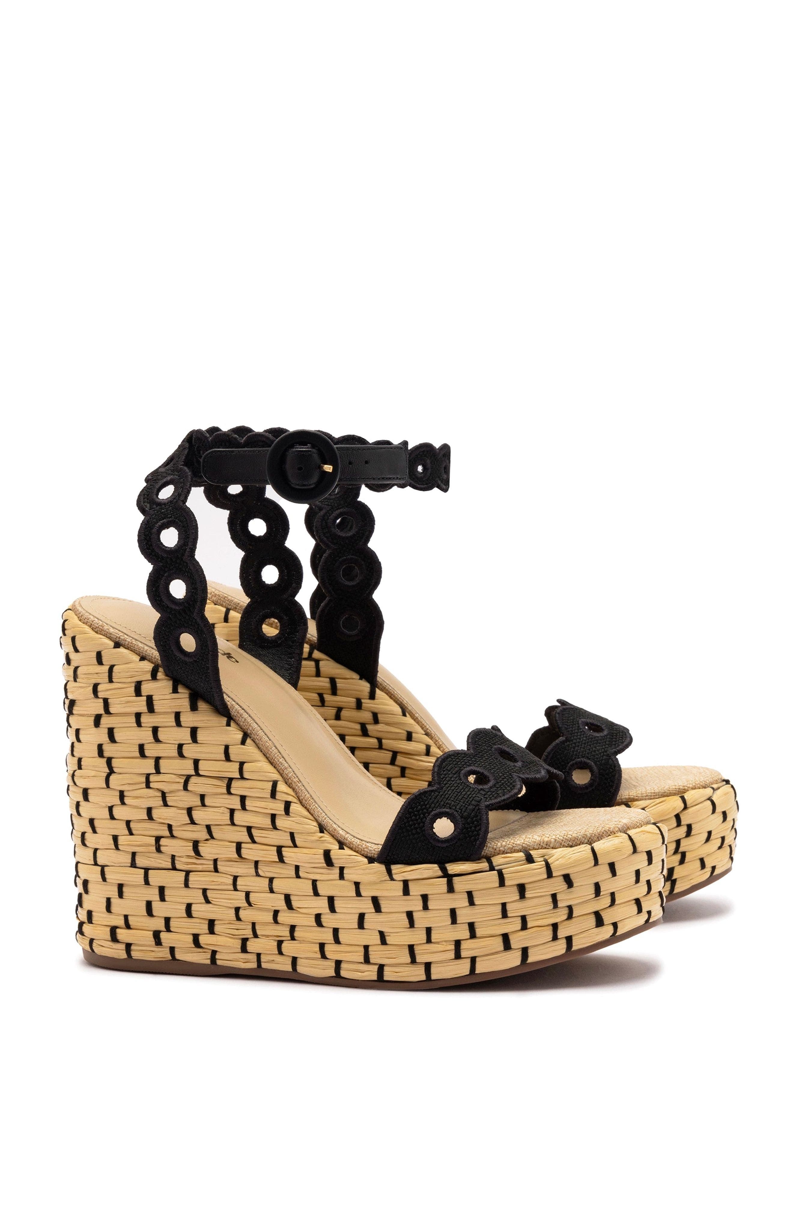 Larroudé Florence Broderie Wedge, Alternate, color, Black