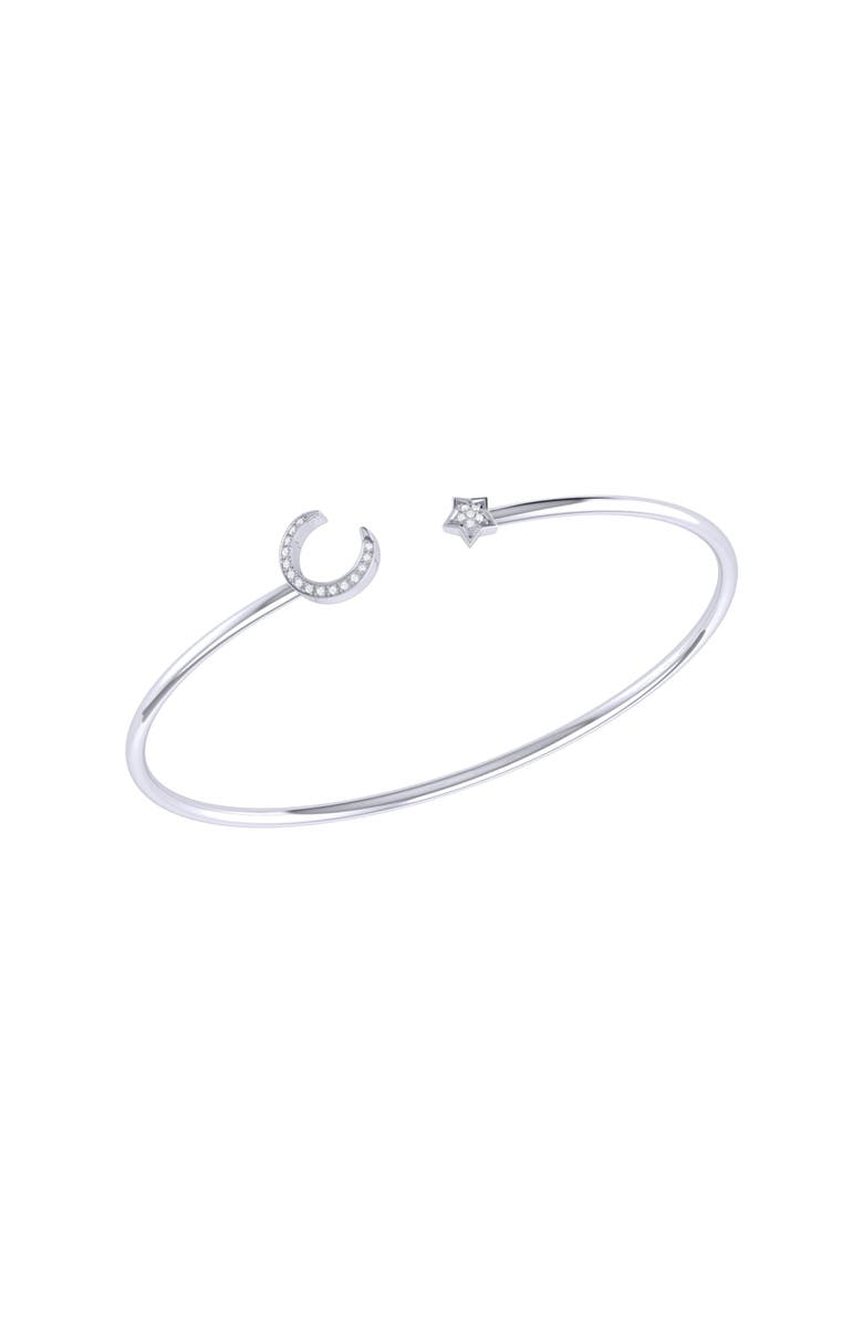 LuvMyJewelry Moonlit Star Sterling Silver Diamond Adjustable Cuff, Main, color, 