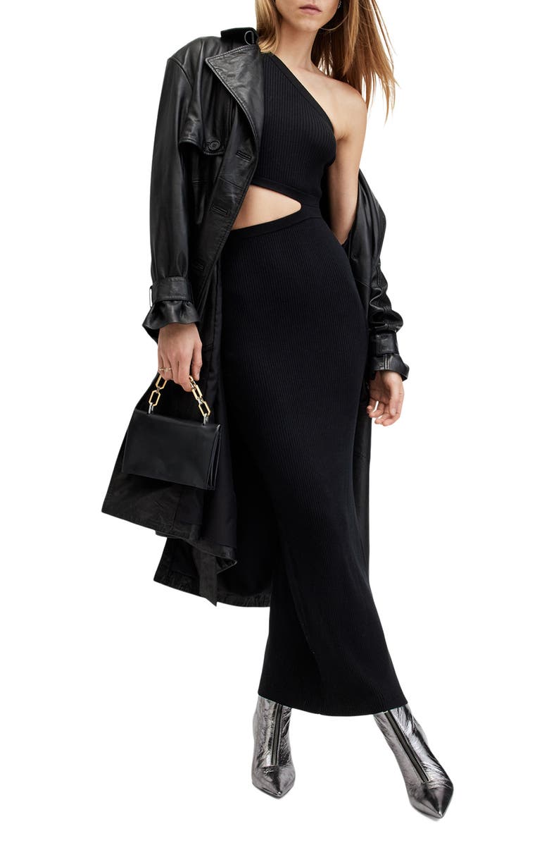 AllSaints Daisy Cutout One-Shoulder Rib Maxi Sweater Dress, Alternate, color,
