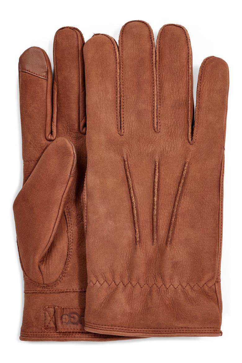 Three-Point Leather Tech Gloves, Alternate, color, CHOCOLATE
