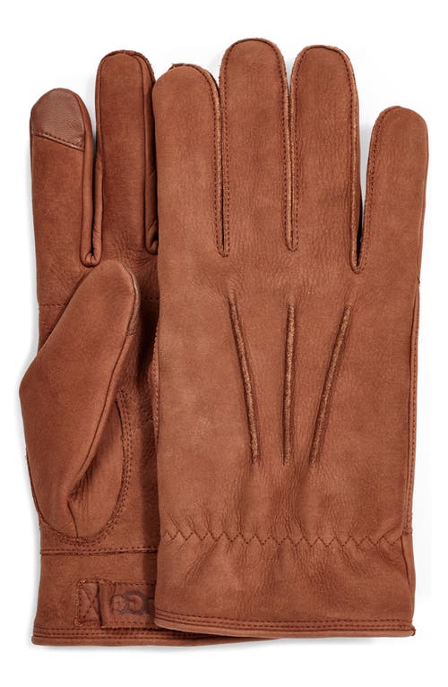 Ugg(r) Three-point Leather Tech Gloves In Chocolate