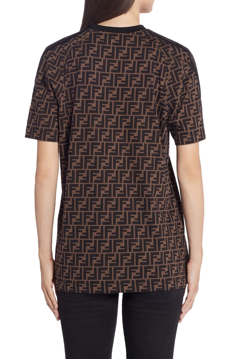 Fendi Double F Logo High/Low Cotton Tee, Alternate, color, 