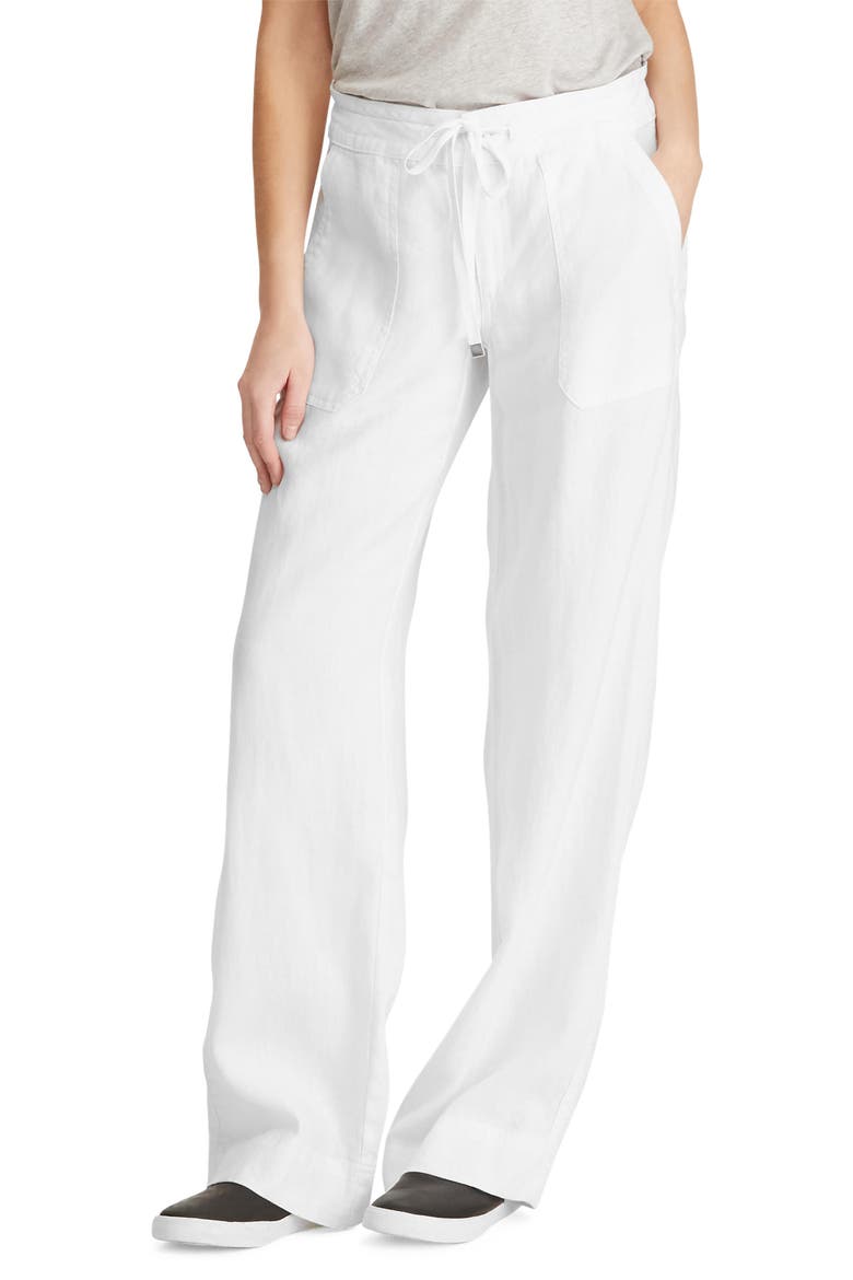 Wide Leg Linen Pants, Main, color, WHITE