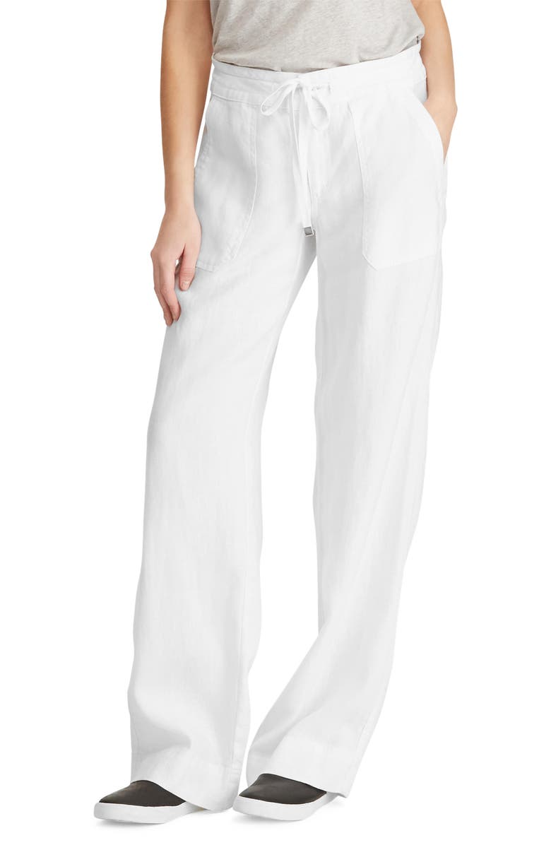 Lauren Ralph Lauren Wide Leg Linen Pants, Main, color, White