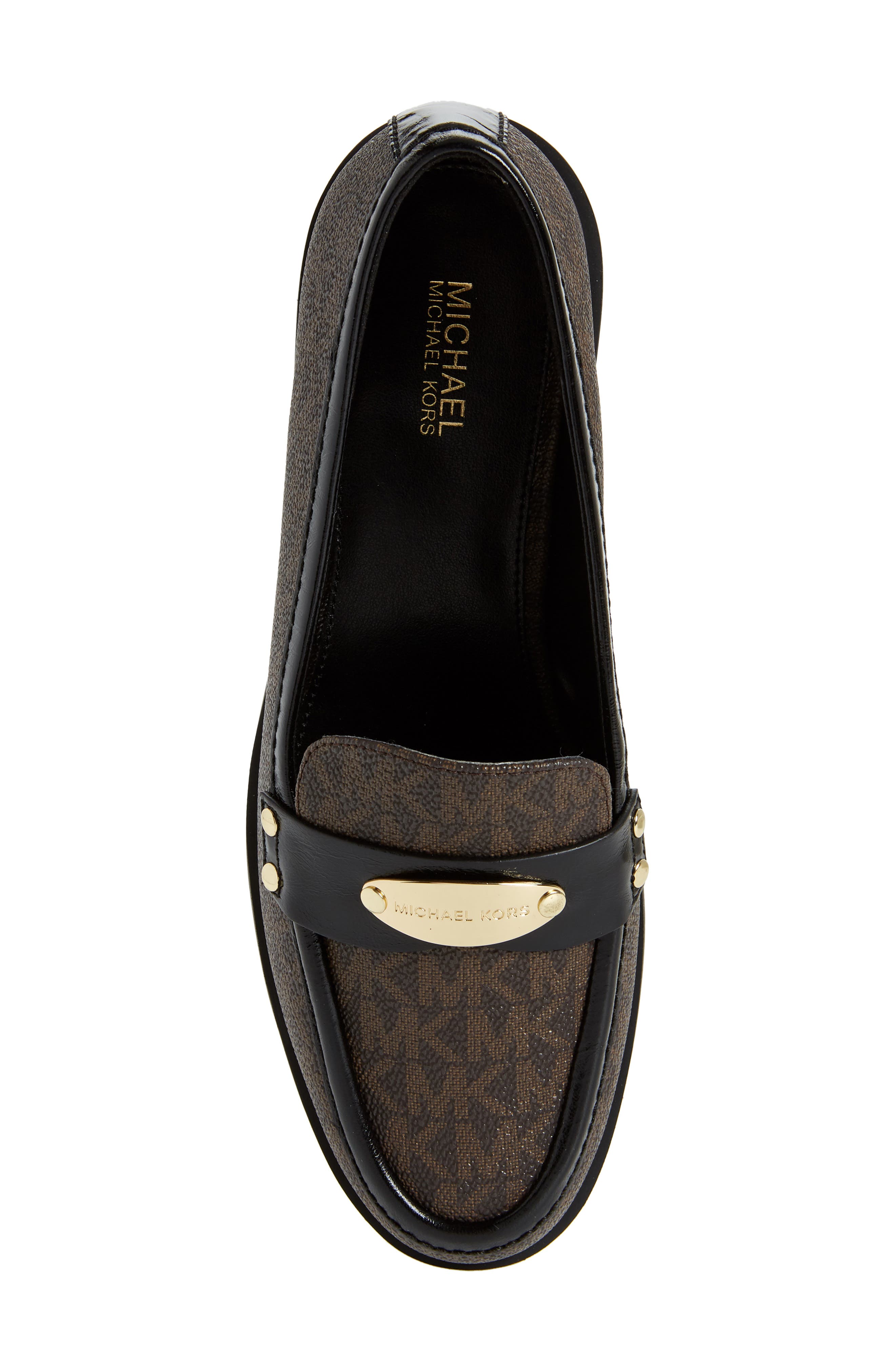 Finley Logo Plaque Loafer, Alternate, color, BROWN/ BLACK