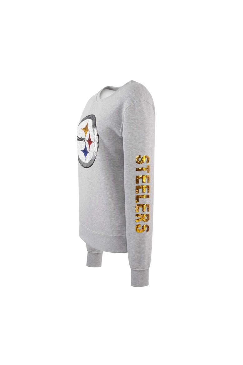 Women's Cuce Heather Gray Pittsburgh Steelers Sequined Logo Pullover Sweatshirt, Alternate, color, Heather Gray
