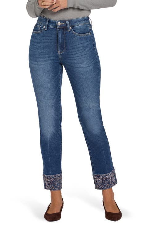 Marilyn Studded Hem High Waist Ankle Straight Leg Jeans