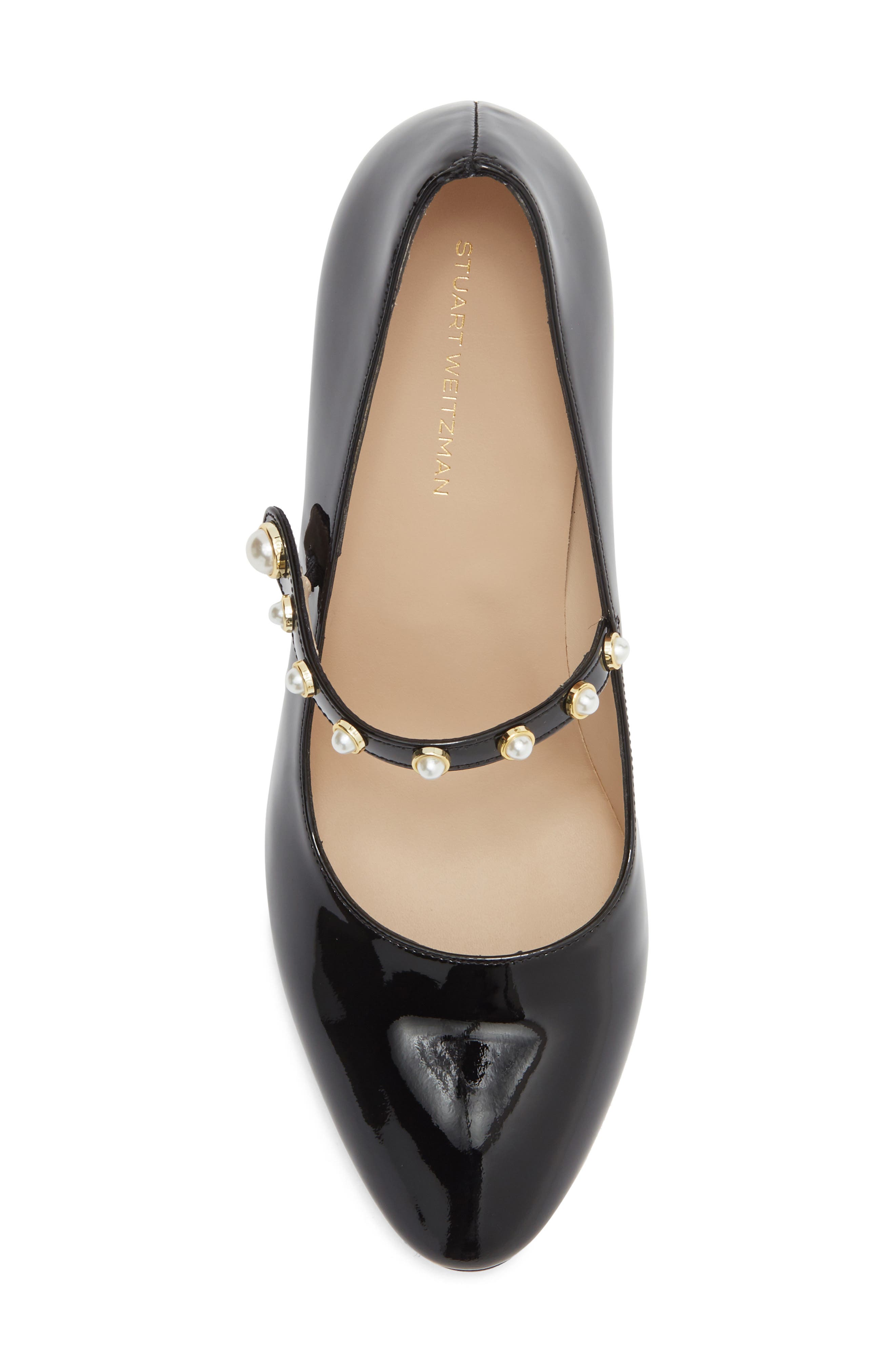 Stuart Weitzman Ari Faux Pearl Mary Jane Pump, Alternate, color, Black