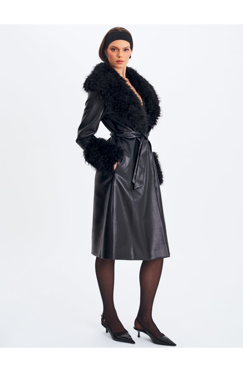 Miss Circle Zariah Faux Fur Trimmed Longline Coat, Alternate, color, Black
