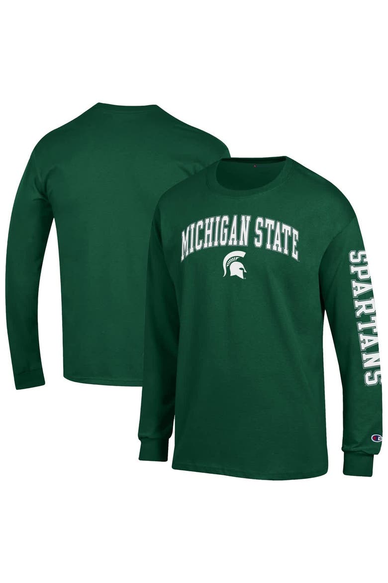 Men's Champion  Green Michigan State Spartans Arch Over Logo 2-Hit Long Sleeve T-Shirt, Main, color, Green