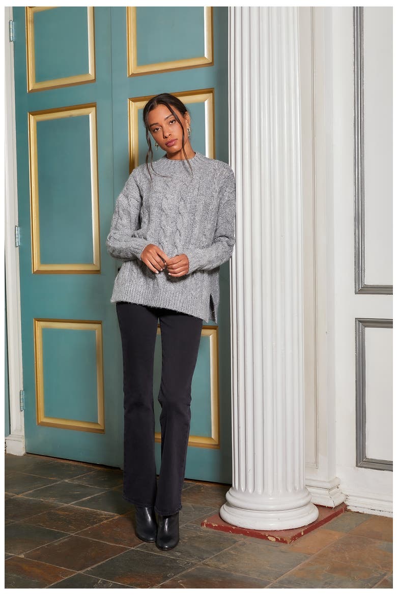 Oversize Cable Crewneck Sweater, Alternate, color, GRAY