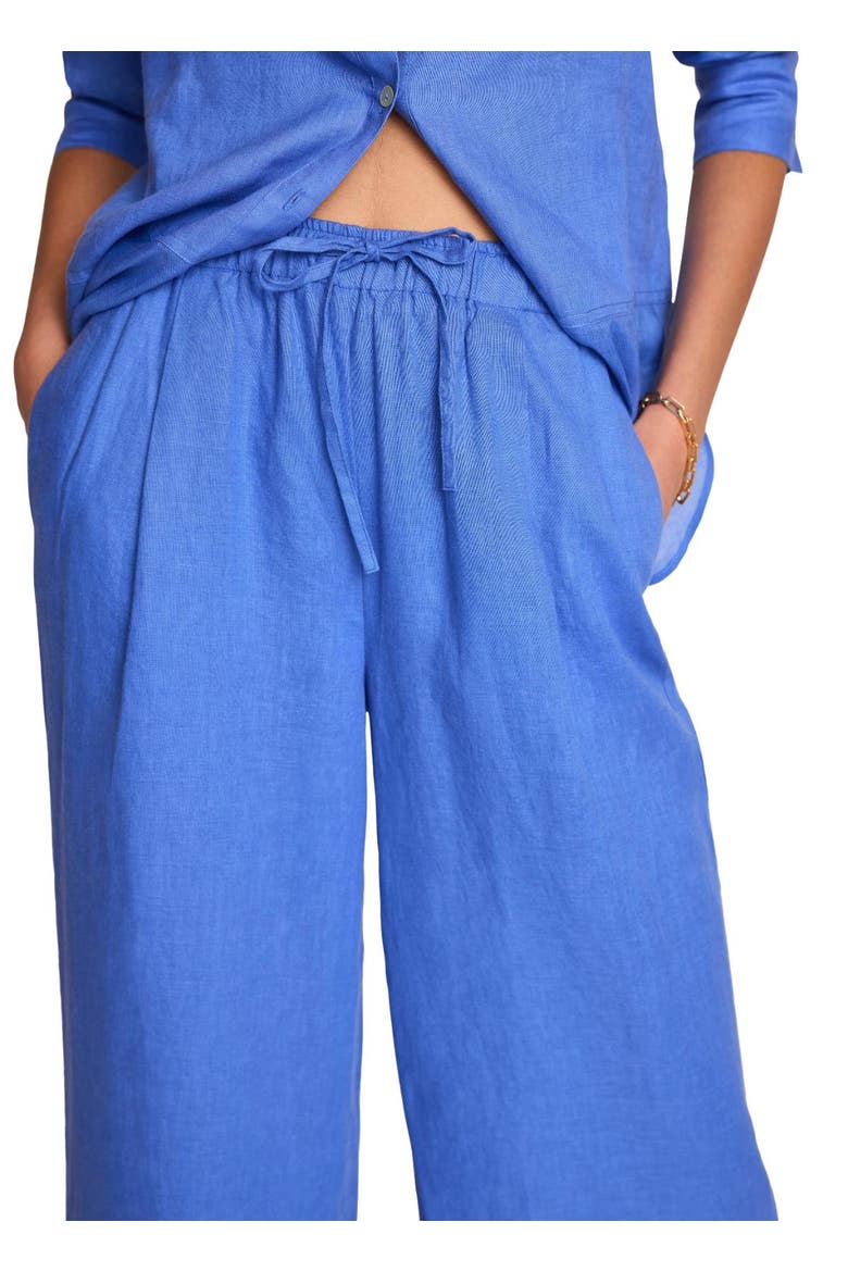 Linen Drawstring Wide Leg Trousers, Alternate, color, Blue