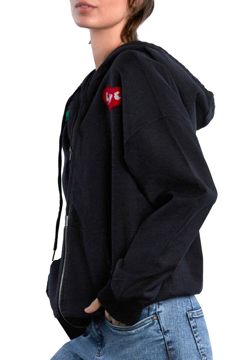 Birds of a Feather Embroidered Zip-Up Graphic Hoodie, Alternate, color, INK