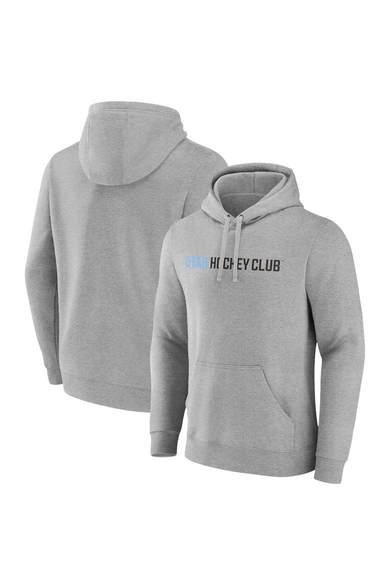 Men's Fanatics Heather Gray Utah Hockey Club Wordmark Logo Fleece Pullover Hoodie, Main, color, Heather Gray